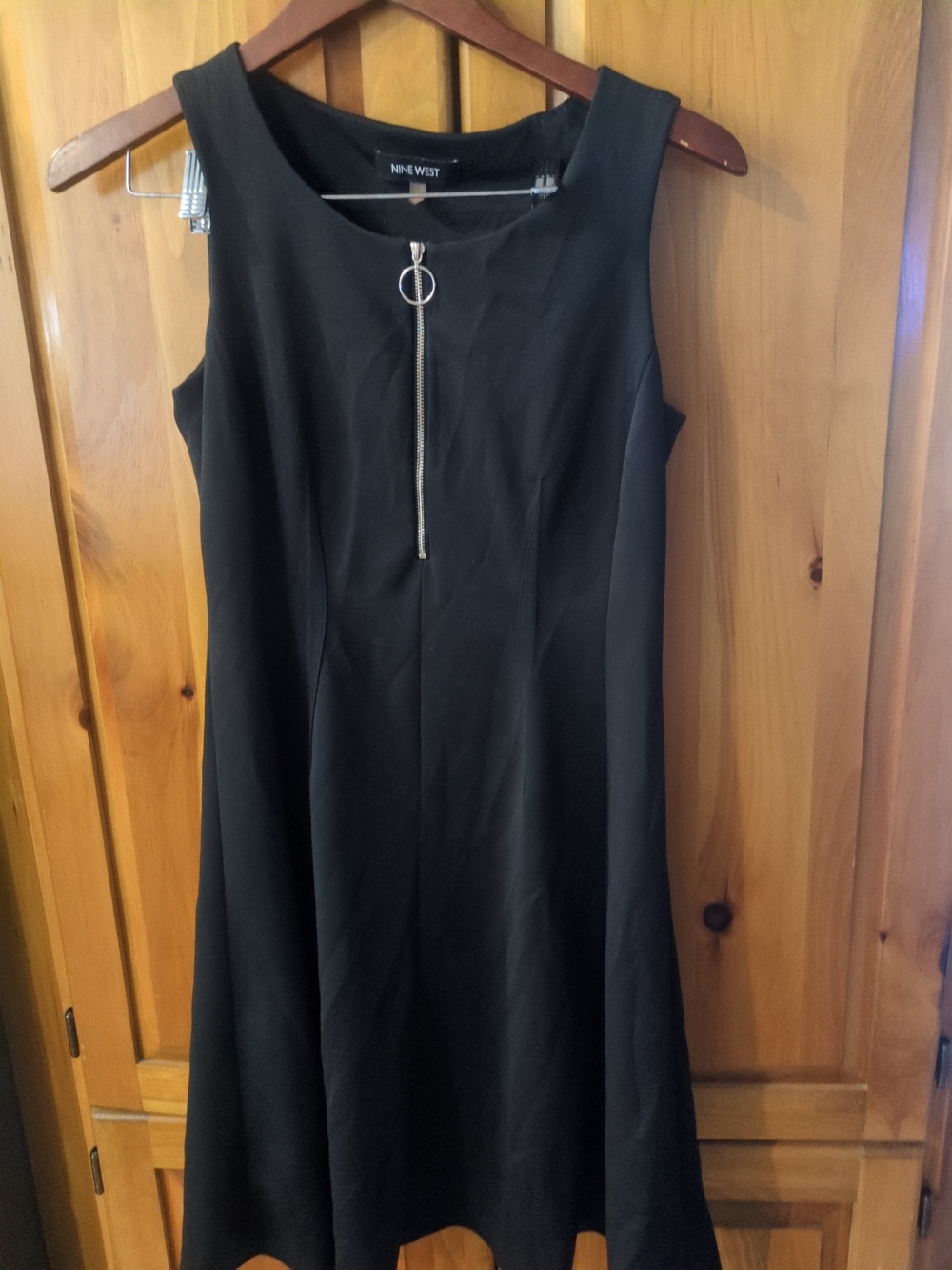 Nine West Black Sleeveless Ring-Zip A-Line Dress